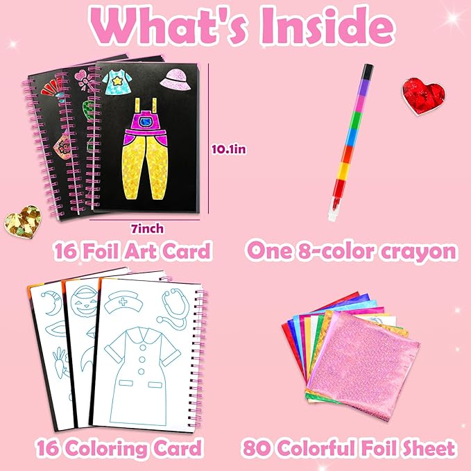 FUNNYB&G Foil Art Craft Activity for Kids - Gift for Girls Crafts for Kids Fun Art Supplies DIY Creative Travel Toy, Birthday Gift Party Favor Toys for Girls Boys 4 5 6 7 8 9 Years Old (Dress Up)
