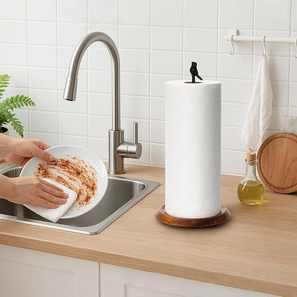 Wood Paper Towel Holder Countertop, Easy Tear Farmhouse Kitchen Towel Holder