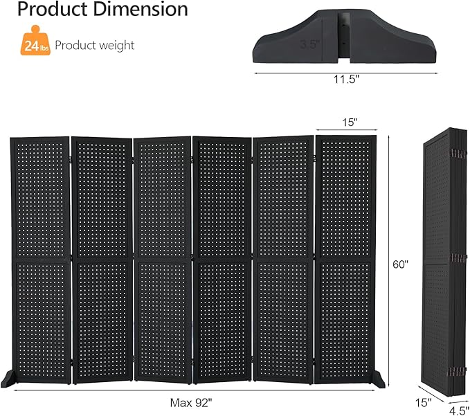 Bonnlo 4/6 Panel Pegboard Freestanding, 5 FT Portable Display Board Organizer