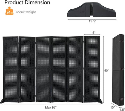 Bonnlo 4/6 Panel Pegboard Freestanding, 5 FT Portable Display Board Organizer
