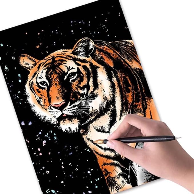 Georgie Porgy Scratch Paper Art A4 Set for Kids Adults Magic Rainbow Scratch Postcards Boards for DIY Arts and Crafts Kits Christmas Birthday Gift with Scratching Tools Kit (Magical Animals)