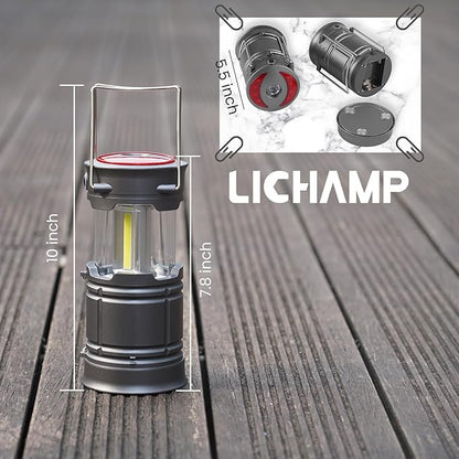 Lichamp 4 Pack LED Camping Lanterns, Battery Powered Lantern Flashlight COB Camp Light for Power Outages, Camping Supplies and Home Hurricane Supplies, F4GY