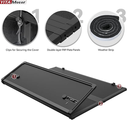 YITAMOTOR FRP Hard Tri-Fold Truck Bed Tonneau Cover Fits for Dodge Ram 1500 2002-2026 (Classic & New), Fits for Dodge Ram 2500 3500 2003-2026 6.4 ft Bed Without Rambox