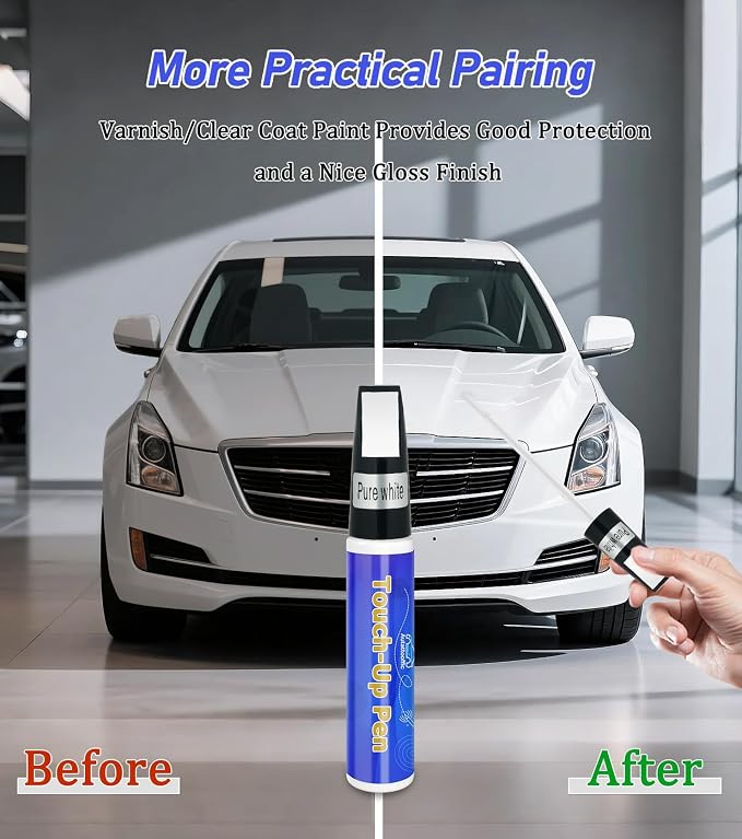 White Car Paint Touch Up Pen, Touch Up Paint for Car with Varnish Clear Coat Pen 2pcs, Car Scratch Repair Pen, Lasting Auto Scratch Remover, Quick and Easy Fix Vehicles Chip Rim Scuff Repair