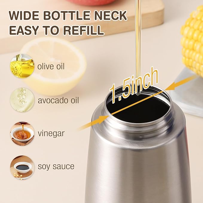 Vucchini Oil Dispenser Bottle Stainless Steel-Auto Flip Kitchen Oil and Vinegar