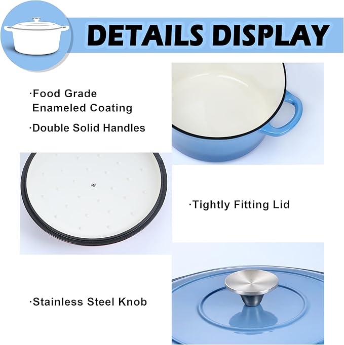 TeamFar 3qt Dutch Oven, Small Enameled Cast Iron Dutch Oven Pot