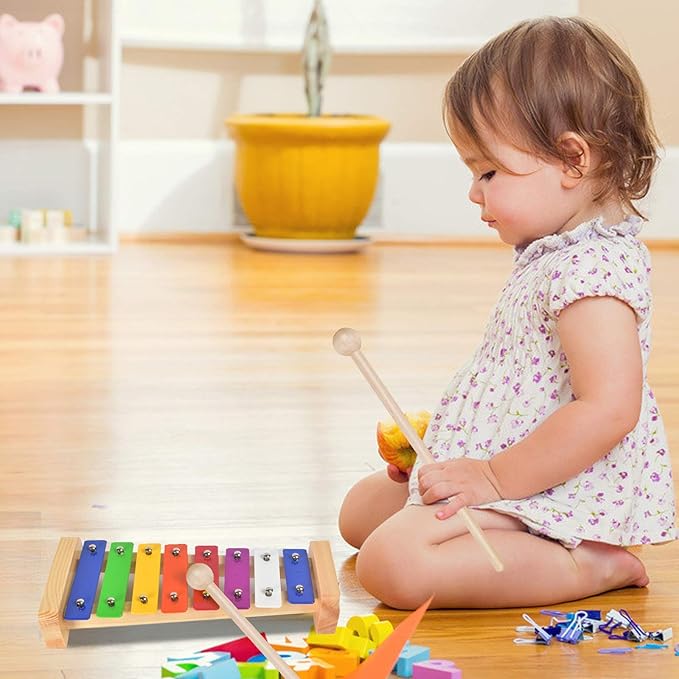 Xylophone for Kids,Glockenspiel with 2Child Safe Mallets 8Notes Diatonic,Colorful Metal Bars with Educational Development Musical,Xylophone for Toddlers,Kid Toy as Holiday/Birthday DIY Id