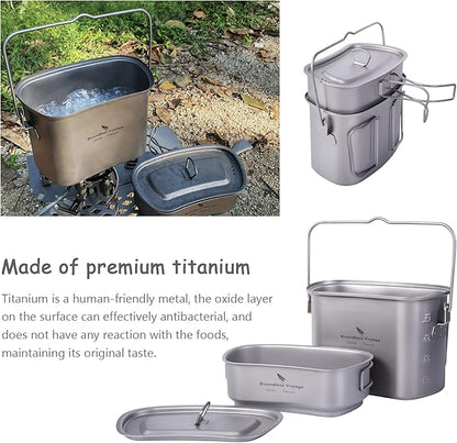 Boundless Voyage Titanium Mess Kit Hanging Pot Cup with Lid Folding Handles Outdoor Camping Cooking Set Ultralight Portable Tableware Cookware