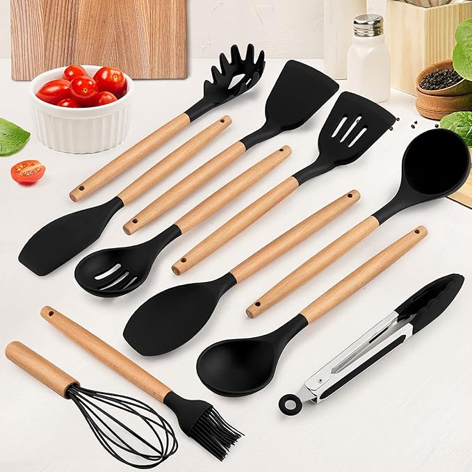 Kitchen Utensils Set of 12, E-far Silicone Cooking Utensils
