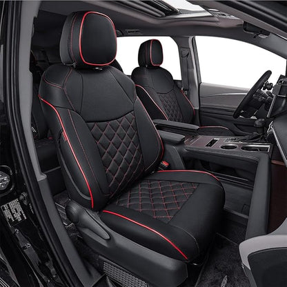 EKR Sienna Seat Covers for 2021-2026 Toyota Sienna Limited,Platinum,2nd Row Captain Chairs with Legrest 7 Seats,Automotive Seat Covers,Car Seat Cover Full Set,Leather (Black with Red Piping)