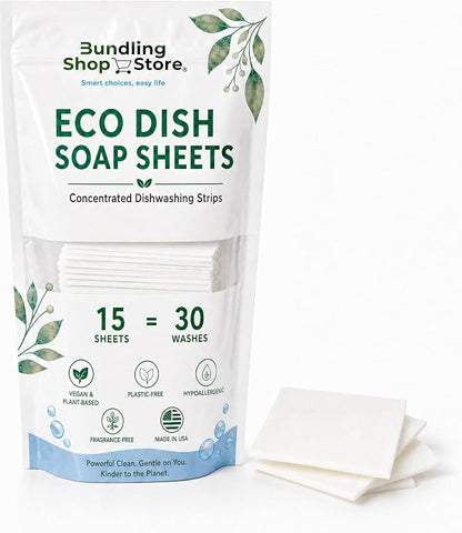 Eco Dish Soap Sheets – Eco Dishwashing Strips for Dishwasher Machines and Hand Washing – Travel & Home, 15 Sheets Up to 30 Washes (SPRAY BOTTLE NOT INCLUDED)