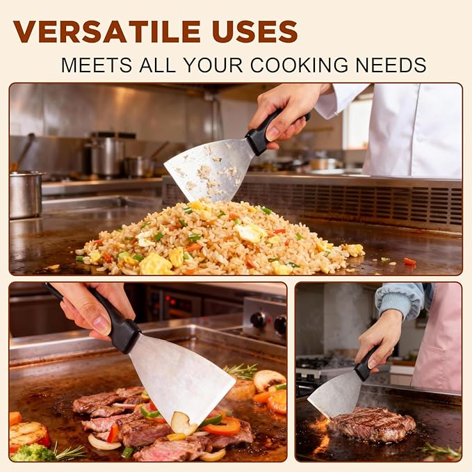 Griddle Scraper，Stainless Steel Grill Scraper, Slant Edge Metal Spatula