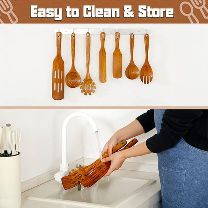 Wooden Spoons for Cooking 11Pcs Natural Acacia Wooden Kitchen Utensil Set