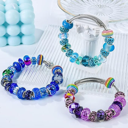 Aipridy Assortment European Large Hole Beads Spacer Beads Rhinestone Craft Beads for DIY Charms Bracelet Jewelry Making (Purple-Lake Blue-Blue)