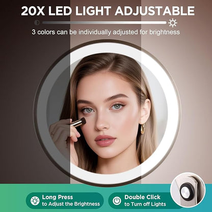 20x Magnifying Mirror with Light, 5000mAh Lighted Makeup Mirror with 3 Color