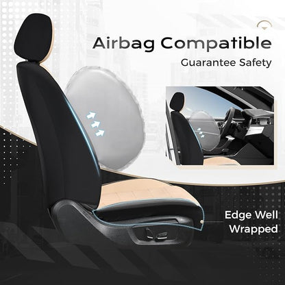 Coverado Full Set Leather Car Seat Covers, Crafted with Full Leather Construction and Carbon Fibre Weave Universal Fit for Most Cars SUV Trucks(Beige