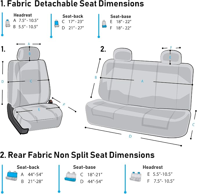 FH Group Stylish Full Set Car Set Covers Front Set and Rear Split Function, Airbag Compatible – Universal Fit for Cars Trucks & SUVs (Solid Black)