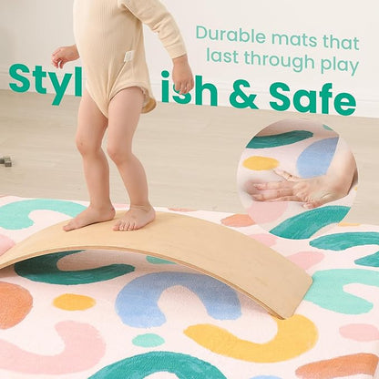 Baby Play Mat for Floor,1.3" Thick Cushioned Playpen Mat 50"x50",Extra Soft Elasti-Foam,Water Repellent Coral Velvet,Non-Slip for Crawling&Tummy Time,Infant Toddler Kids Nursery Rug(Doodle)
