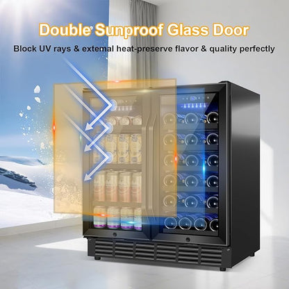 30 Inch Wine and Beverage Refrigerator Black- Dual Zone Beverage Fridge Under