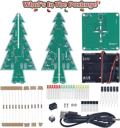 Christmas Tree Soldering Project, Icstation 3D Xmas Tree Soldering Kit with LED Flashing Lights DIY Soldering Practice 3 Colors Christmas Tree Assemble Kit for Learning Teaching STEM Educational