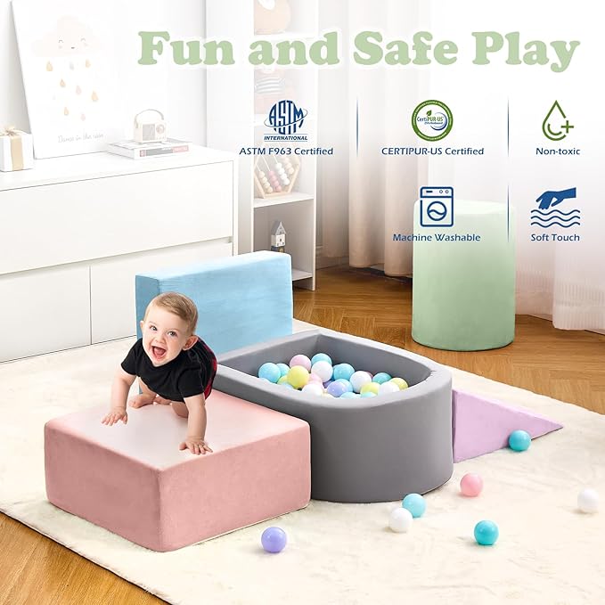 Climbing Toys for Toddlers, Foam Climbing Blocks and Ball Pit for Baby, 5-Piece Soft Toddlers Climbing Toys,Climbing Crawling Toy Soft Foam Blocks Activity Play Set(Balls not Included)