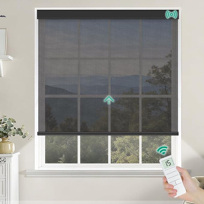 Kilonity Motorized Roller Shades, Light Filtering Remote Control Custom Window