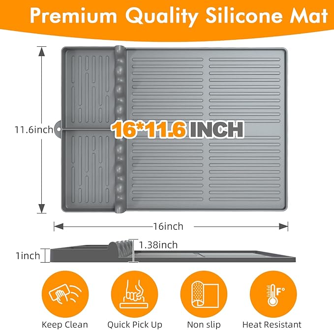 Griddle Mat Compatible with Blackstone, Silicone Grill Tools with Drip Pad, Spatula Mat for Outdoor Grill, Side Shelf Pad (Grey)