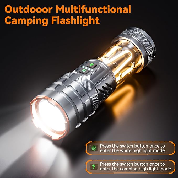 LED Flashlights High Lumens Rechargeable, 90000 High Lumens Super Bright Flashlight Camping with 11 Modes & Waterproof, Powerful Handheld Flashlight for Camping Emergencies, Outdoor, Hiking, Working