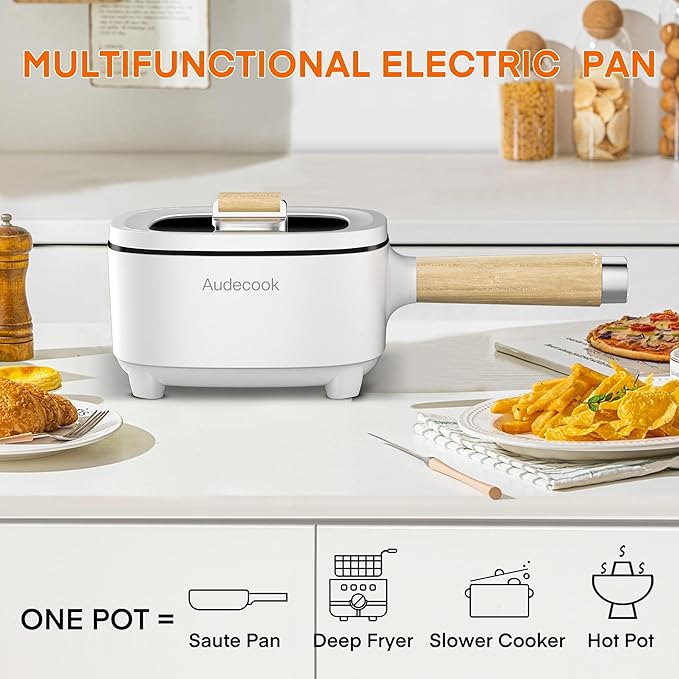 Audecook Hot Pot Electric 2L, Cermic Glaze Non-Stick Frying Pan 8 Inch