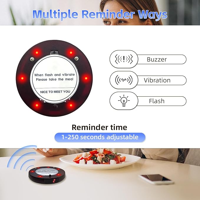 Restaurant Buzzer System, 10 Coaster Beeper Pager System with Buzzer, Customer Queue Pagers Set with Vibration, Flashing and Buzzer, for Food Truck, Church, Nursery