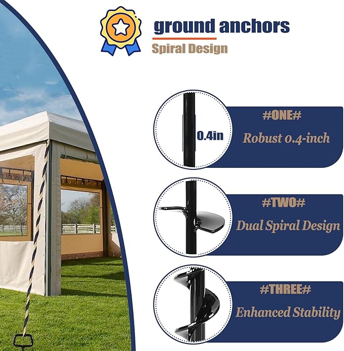 16In Tent Stakes with 12PCS Heavy Duty Adapter, Screw Ground Anchors, Tree Straightening Kit, Mobile Home Anchors (Black)