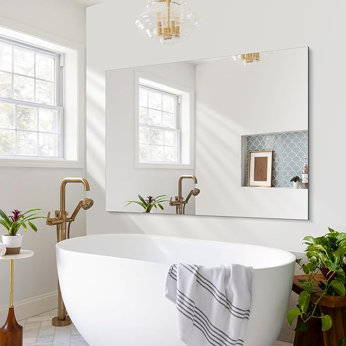 CILIBER Frameless Rectangle Mirror, 36x48 Inch Large Bathroom Mirrors