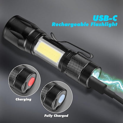 KunHe USB Rechargeable Mini Small LED Flashlights Bulk Camping Lantern Flashlight Bright High Lumens EDC Flash Light 6 Pack