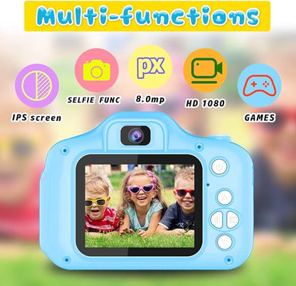 Seckton Upgrade Kids Selfie Camera, Christmas Birthday Gifts for Boys Age 3-9, HD Digital Video Cameras for Toddler, Portable Toy for 3 4 5 6 7 8 Year Old Boy with 32GB SD Card-Blue