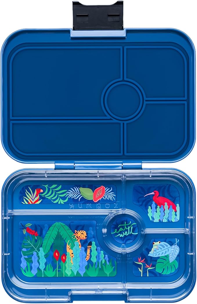 Yumbox Tapas Leakproof Bento Lunch Box: 4.2 Cups Larger 5-Compartment Design in Monte Carlo Blue with Jungle Tray- for Adults and Bigger Kids