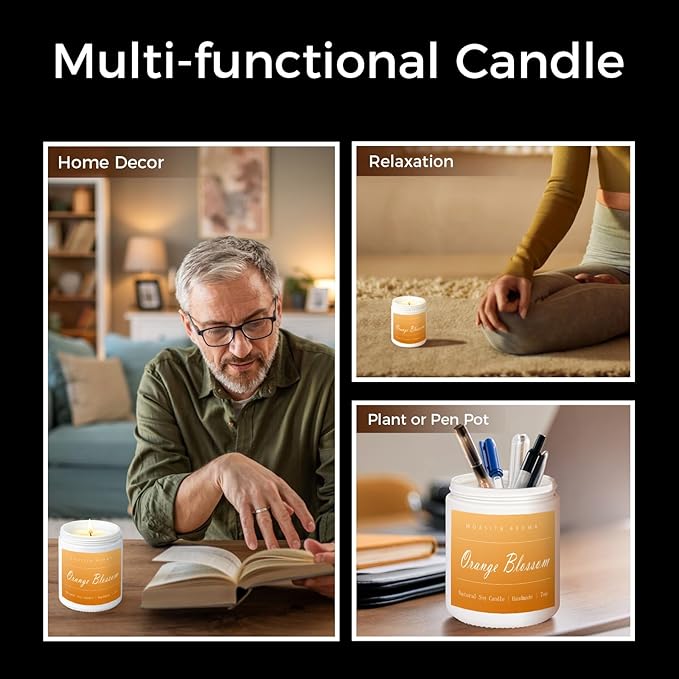 MOASITN Orange Blossom Highly Scented Candles for Home| Natural Soy Aromatherapy Candle| Handmade Long Lasting Jar Candle| Candel Gift for Women,Men as Spring, Summer,Relaxing,Housewarming Gifts| 7oz