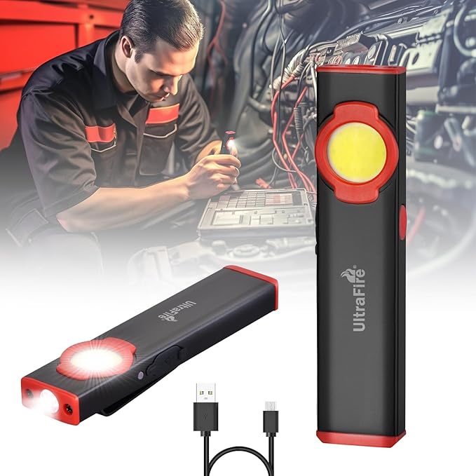 ULTRAFIRE EDC Flat Flashlight, 300 Lumen Rechargeable Magnetic Compact Pocket Light with Clip, 4-Mode Dual-Light LED Flashlight for Outdoor, Work, Emergency Gear S2