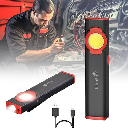 ULTRAFIRE EDC Flat Flashlight, 300 Lumen Rechargeable Magnetic Compact Pocket Light with Clip, 4-Mode Dual-Light LED Flashlight for Outdoor, Work, Emergency Gear S2