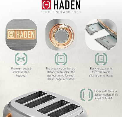 Haden Heritage 4 Slice Wide Slot Stainless Steel Toaster