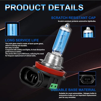 Fit for Ford Focus 2012-2018 High Performance Halogen Headlight Bulbs,H1 High Beam + H11 Low Beam Headlamp Replacement Bulbs Kit, Plug and Play,Pack of 4