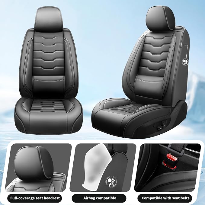 Fit Compass Car Seat Covers for Jeep Compass 2007-2025 2026 -Full Set Premium Leather, Waterproof & Breathable，All-Weather Seat Cushion Protecto & Airbag Compatible, 5 Seats Black