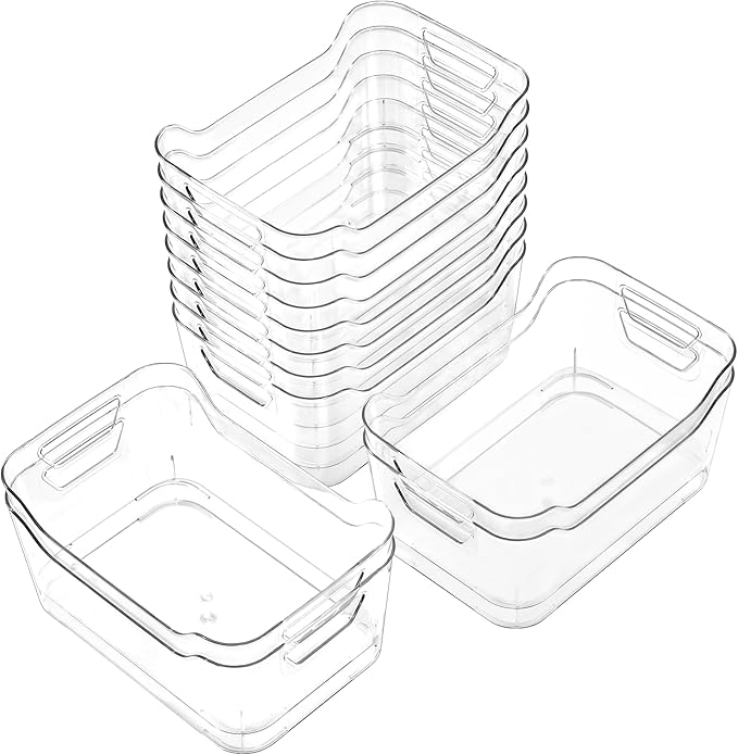 12 Pack Clear Plastic Storage Bins, Pantry Organizers and Storage, Plastic