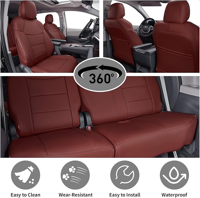 EKR Sienna Seat Covers for 2021-2026 Toyota Sienna XLE,XSE,Limited,Platinum,7 Seats,2nd Row Captain Chairs W/NO Legrest,Waterproof Seat Covers Full Set for Cars-Leather(Burgundy)