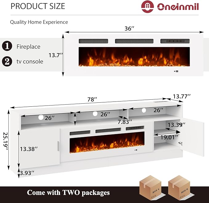 oneinmil 78" Fireplace TV Stand