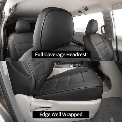 EKR Sienna Seat Covers for 2011-2020 Toyota Sienna LE,XLE, SE,XLE Premium 2nd Row 4/2/4 Split,8 Seats,Waterproof Car Seat Cover Full Set,Car Seat Protectors- Three Row,Leather(Black)
