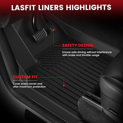 LASFIT 10PCS Floor Mats for Tesla Model Y Juniper 2026 2025, TPE Custom Fit All Weather Model Y Juniper Accessories with Cargo Mat Trunk Mats Full Set (Not Fit Standard Range)