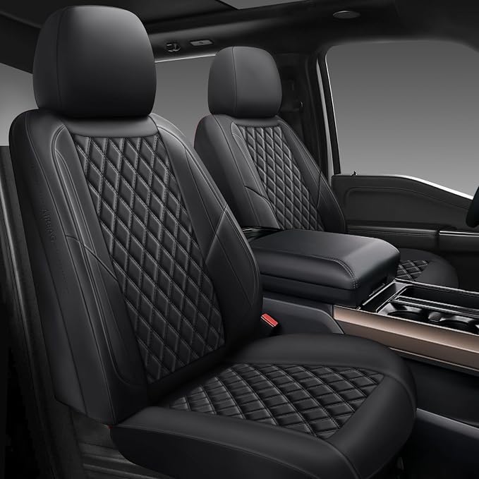 Premium Leather Car Seat Covers Full Set,Universal Fit for Cars,Trucks&SUVs,Waterproof Car Seat Cushion,Full Coverage Car Seat Protector with 5 Seats,Black