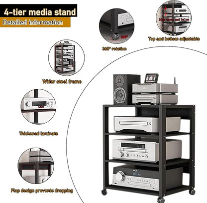 Dernoing 4 Tier Audio Rack Tower, CD Record Player Stereo Receiver AV Equipment