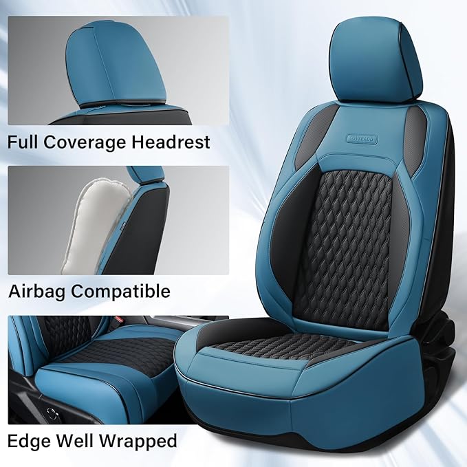 Coverado Car Seat Covers Full Set, Seat Covers for Dodge RAM 1500 Compatible with 2009-2018 Ram 1500, 2010-2024 Ram 2500 3500 Dodge RAM Accessories Automotive Seat Covers (Blue)