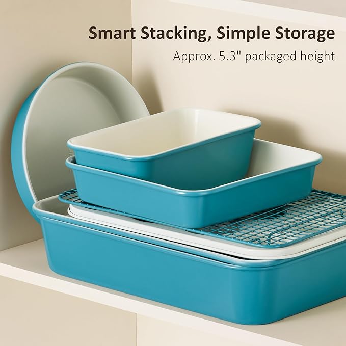 CAROTE 7-Piece Ceramic Baking Pans Set, Aluminized Steel Bakeware Sets